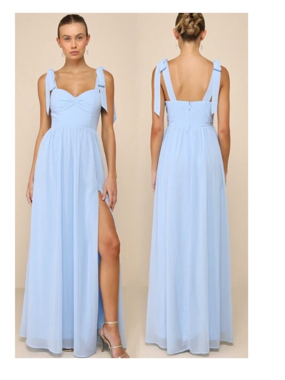 Radiant Charisma Light Blue Chiffon Ruched Tie-Strap Maxi Dress Medium New NWT